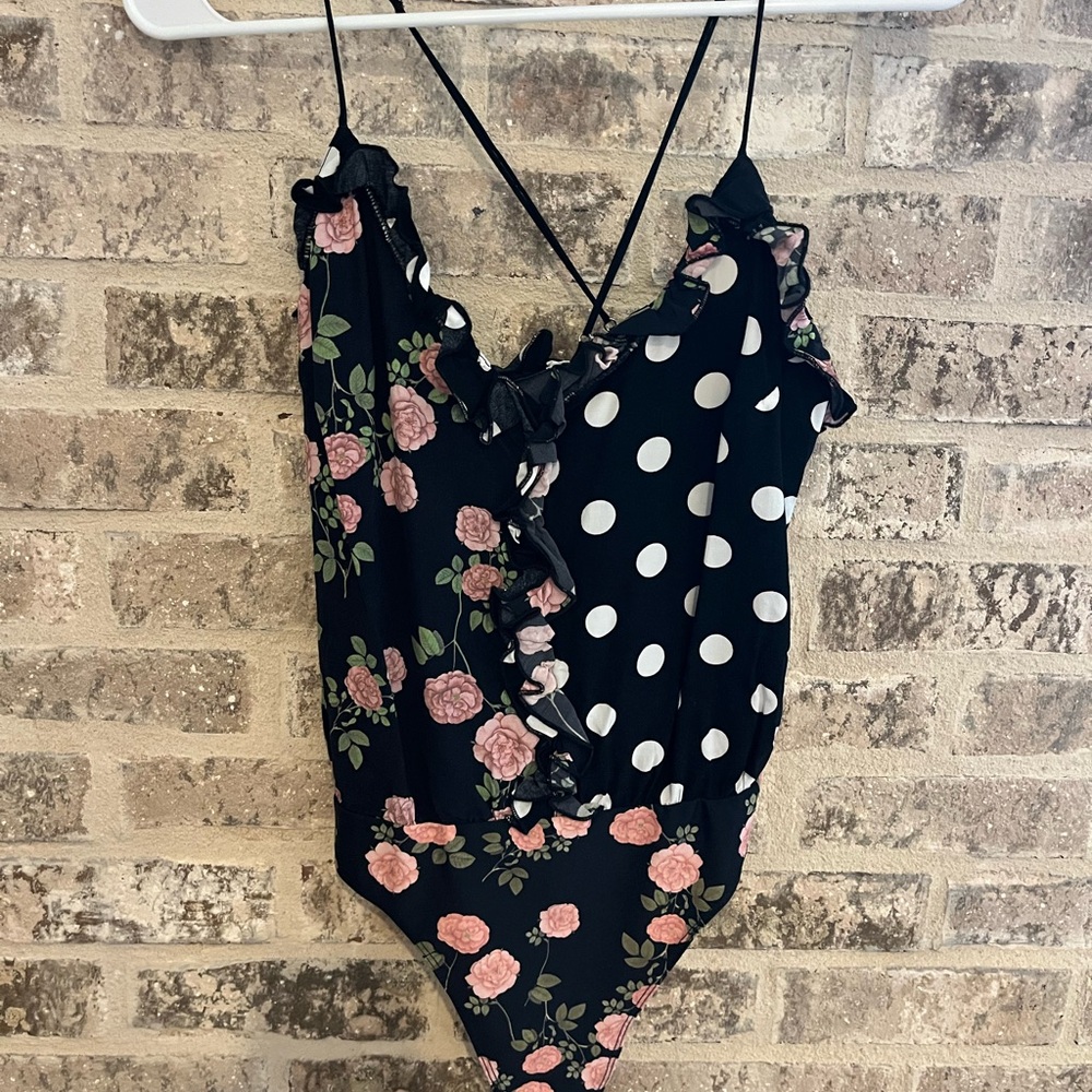 For Love and Lemons Floral and Polka Dot Bodysuit XS